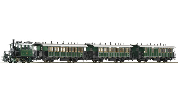 Parní lokomotiva - BR Ptl 2/2 K.Bay.Sts.B s 3 osobními vagony