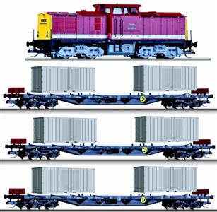  Startset pro začátečníky, dieselová lokomotiva řady 108 001-9 , 3 plošinové vozy ložené kontejnery 