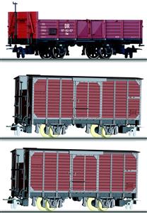3-dílný set nákladních vozů, 2x krytý vůz Gw, 1x otevřený vůz Ow