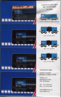 Set 3 cisternových vagón VADS různá čísla bez lokomotivy (TT)