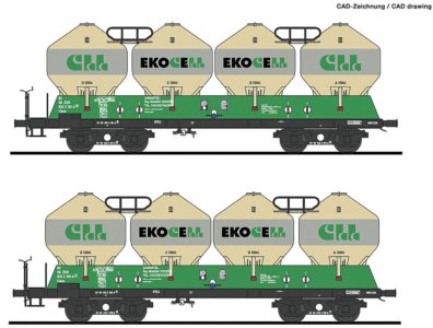 77006 Roco - Souprava dvou vozů na přepravu cementu Uacs "Ekocell"