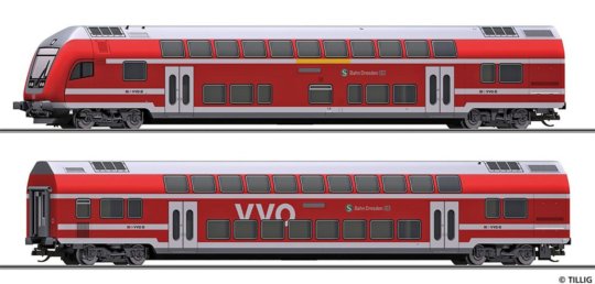 Souprava dvou patrových vozů „S-Bahn Dresden“ (1x řídící vůz 1./2.třída DABpbzfa 767.2 a 1x 2.třída 