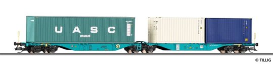 18078 Tillig TT Bahn - Souprava dvou plošinových vozů Sggmrs ložené dvěma kontejnery "TCDD"