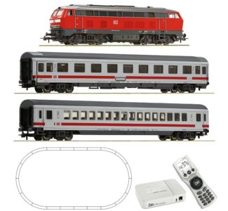 5110011 Roco - Digitální startset s dieselovou lokomotivou BR218 a dvěma rychlíkovými vozy, ovál kol