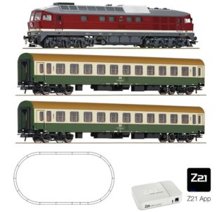 5110014 Roco - Digitální startset s dieselovou lokomotivou BR132 a dvěma rychlíkovými vozy, ovál kol