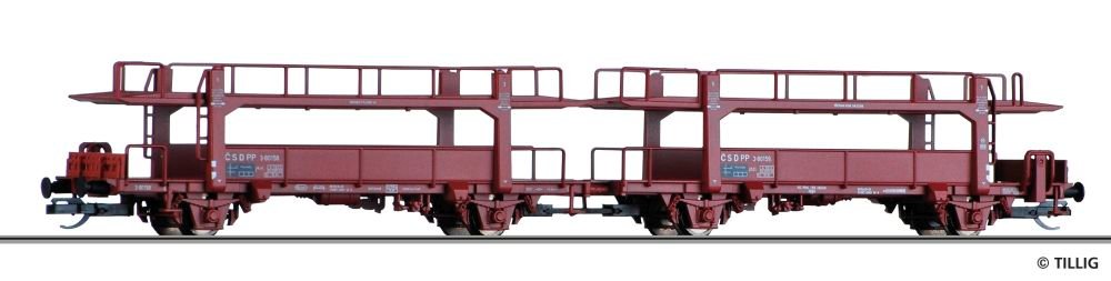 502564 Tillig TT Bahn - Souprava dvou vozů pro přepravu aut ČSD (ex. 15592)