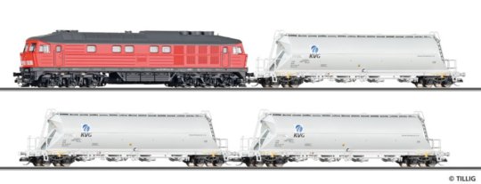 01503 Tillig TT Bahn - Start set s dieselovou lokomotivou BR 232 a třemi nákladními vozy na přepravu