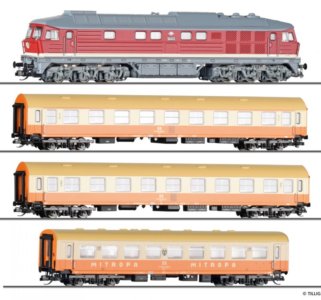 01214 Tillig TT Bahn - Digitální set s dieselovou lokomotivou BR 132, dvěma osobními a jídelním voze