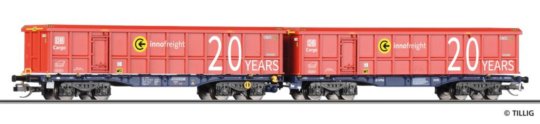 15084 Tillig TT Bahn - Souprava dvou plošinových vozů InnoWaggon VTG se dvěma otevřenými boxy