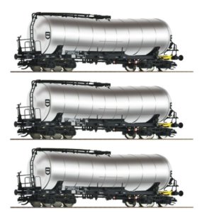 6680032 Roco - 3- dílný set cisternových vozů se zkoseným kotlem ZZhs, chrom