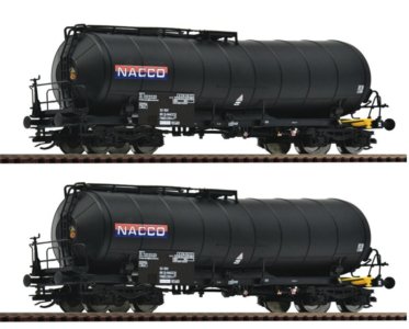6680035 Roco - Souprava dvou cisternových vozů se zkoseným kotlem Zaes "Nacco"